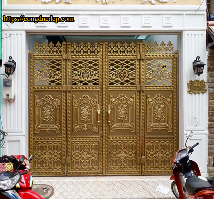 Cổng nhôm đúc 4 cánh mẫu rồng lượn